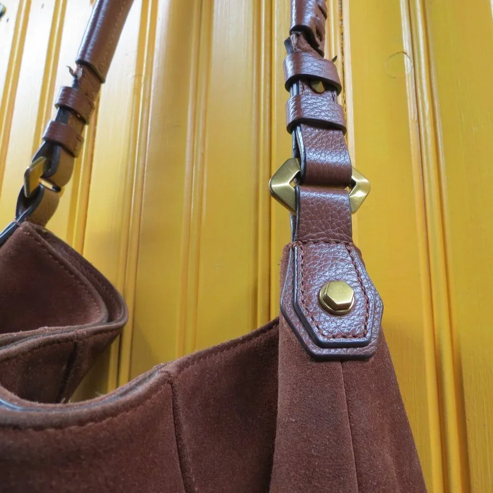 Suede OR YANY Large Brown Leather Shoulder Handbag